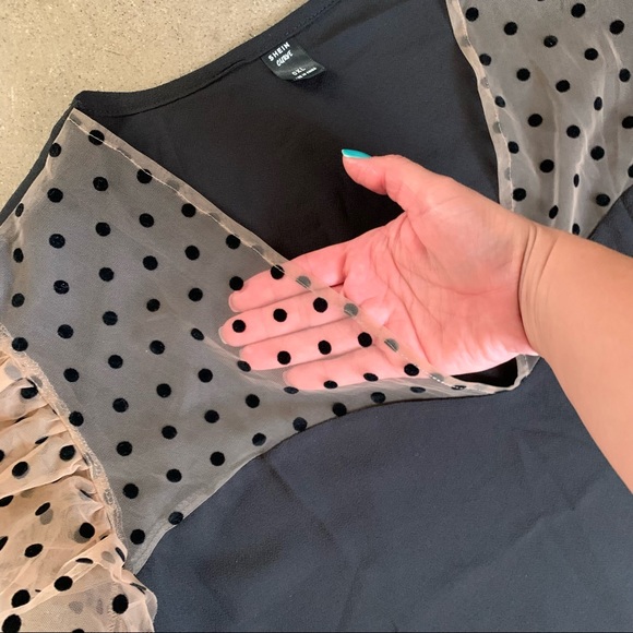 Polka Dot Mesh Butterfly Sleeve Dress - Picture 6 of 6